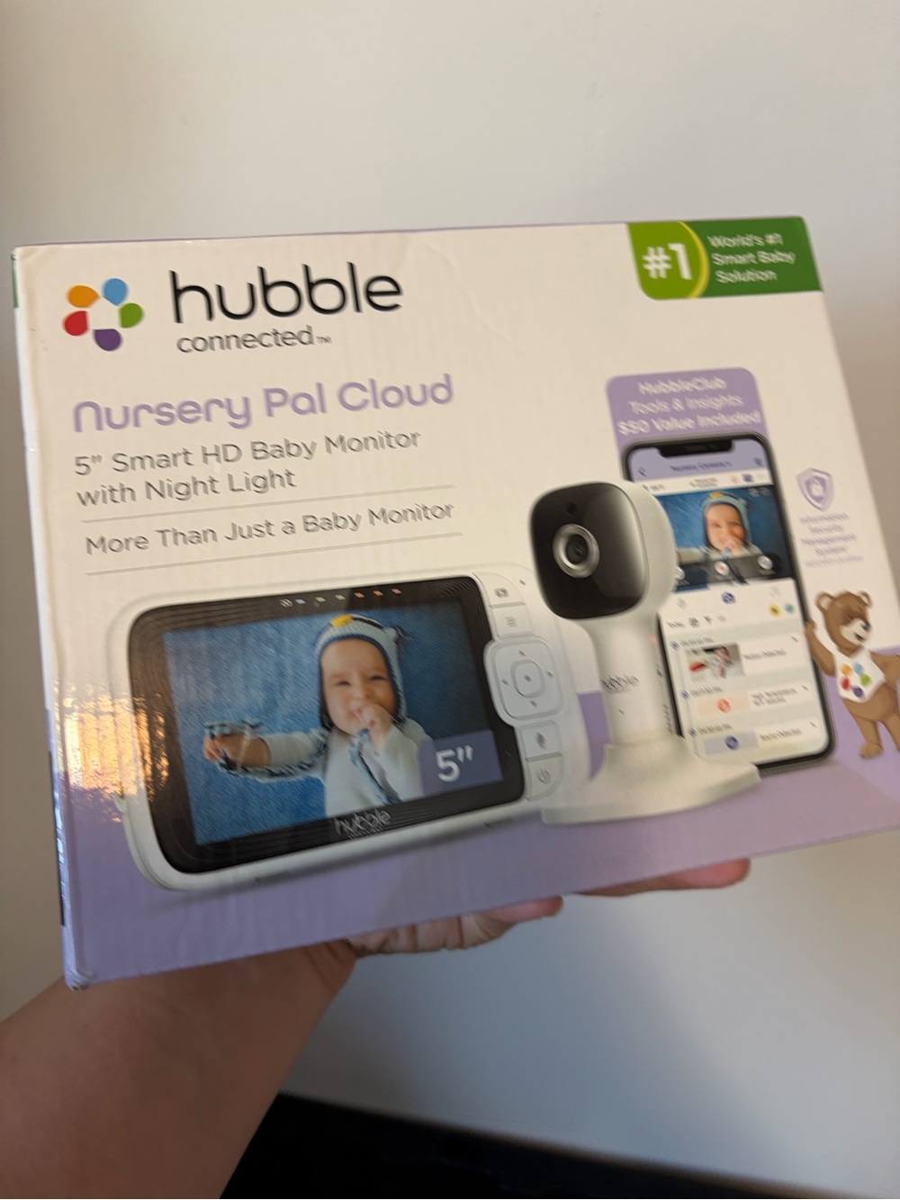 Hubble Nursery Pal Cloud 5" Smart HD Baby Monitor - White & Lavender